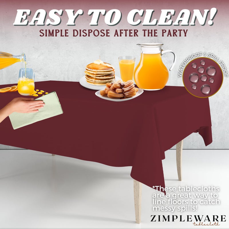 ZIMPLEWARE Premium Burgundy Plastic Table Cloth Disposable (12 Pk) Plastic Tablecloths for Rectangle Tables (54in x 108in) Party Table Cloths Disposable for 6ft to 8ft Rectangle Tables - Image 5